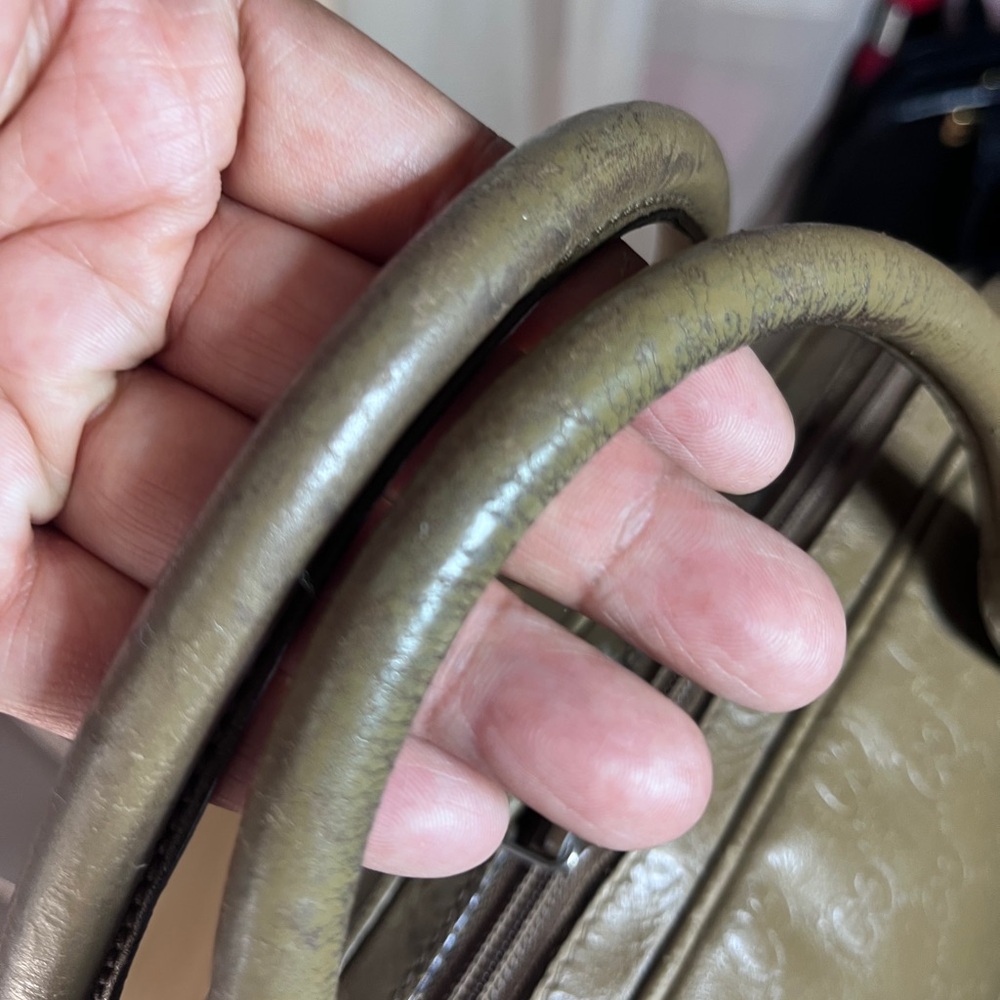 Gucci GG Supreme Briefcase Olive Green Leather broken zipper pull - Picture 12 of 17